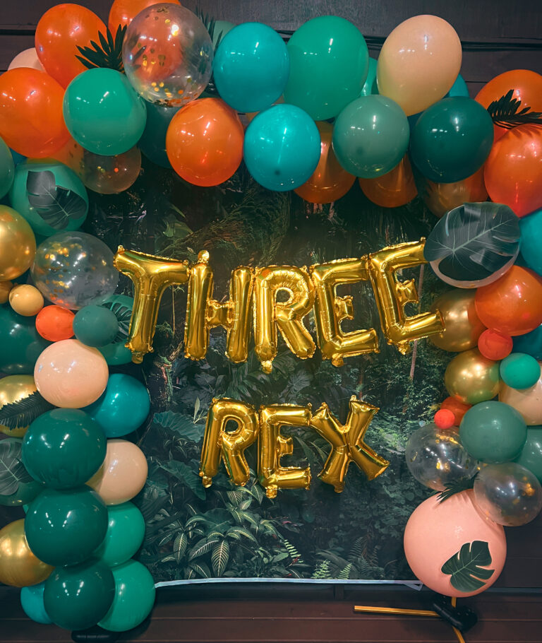 Three-rex dinosaur party backdrop