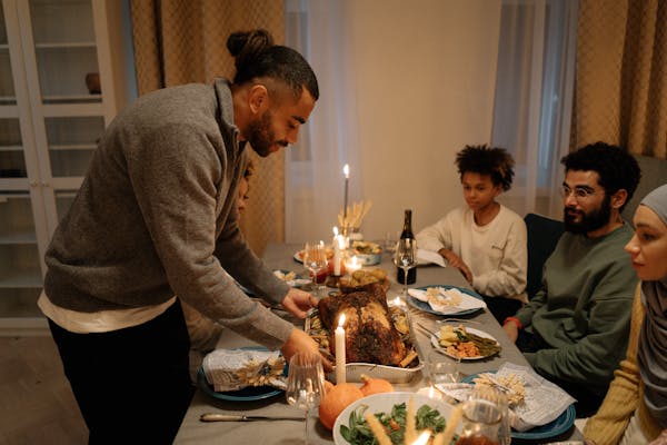 Serving dinner at a Friendsgiving