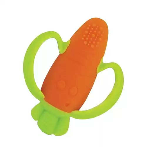 Infantino Lil' Nibbles Textured Silicone Baby Teether - Sensory Exploration and Teething Relief with Easy to Hold Handles, Orange Carrot, 0+ Months