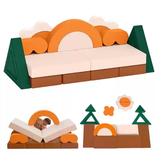 18PCS Modular Kids Play Couch - Junlge Theme Toddler Couch Building Fort, Convertible Sofa Foam Couch, Multifunctional Kids Sofa, Toddler Baby Playroom/Bedroom Furniture for Playing, Sleeping