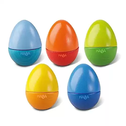 HABA Musical Eggs - 5 Wooden Eggs with Acoustic Sounds | Made in Germany | Kids Musical Instruments | Montessori Toys | Learning Toys for Early Music Play | Ages 2-4