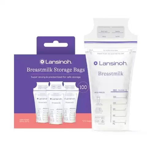 Lansinoh Breastmilk Storage Bags-100 Count, Baby Essentials, Fast Freeze & Thaw Breast Milk Bags for Baby Bottle Feeding, Superior Strength & Stretch, 6 Ounce