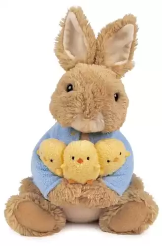 GUND Beatrix Potter Peter Rabbit Holding Chicks Plush, Easter Gift, Easter Bunny Stuffed Animal for Ages 1 and Up, Brown/Blue, 9.5