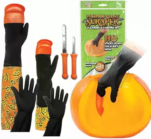 Halloween Moments Pumpkin Scraper Glove As Seen On Shark Tank - Mess Free and Fun Pumpkin Carving Kit Carve and Clean Jack-O-Lantern Guts with Ease and Zero Mess on Your Hands! (Kids Kit)