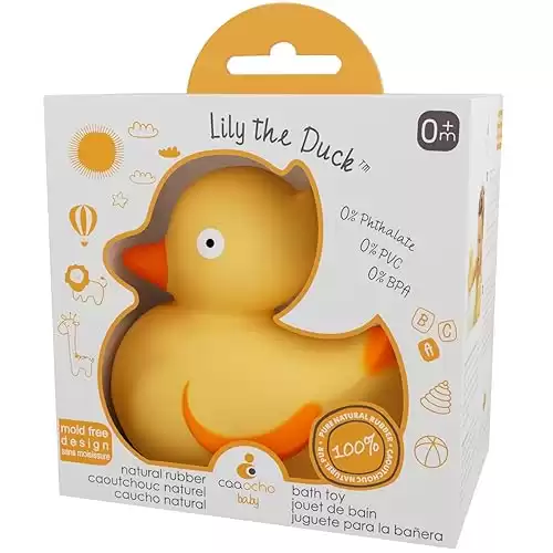 CaaOcho Pure Natural Rubber Bath Toy - Rubber Ducky Lily The Duck Baby Toy - Hole Free Bath Toys, BPA Free Bath Toys for Infants, Without Holes Sealed Natural Rubber Baby Toy