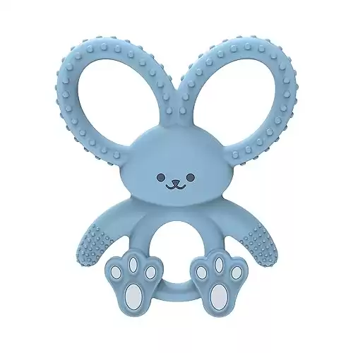 Dr. Brown's Flexees Blue Bunny, Soft 100% Silicone Baby Teether, BPA Free, 3m+