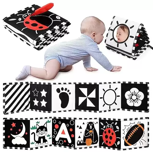 URMYWO Black and White Baby Toys, High Contrast Newborn Toys 0-3 Months Brain Development, Tummy Time Toys, Soft Baby Book, Infant Visual Stimulation Montessori Sensory Toys 0-6-12 Months Shower Gift